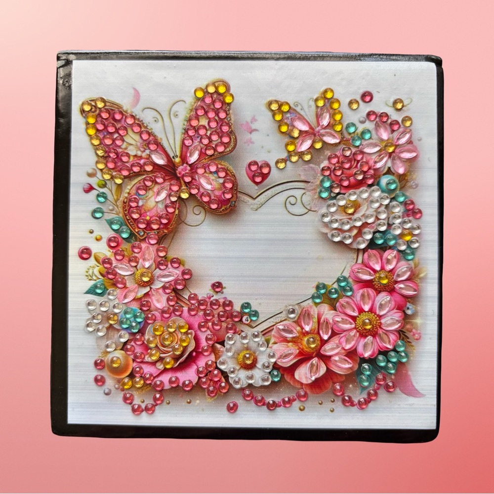 Hand Crafted Diamond Art Rhinestone Butterfly Floral Note Box